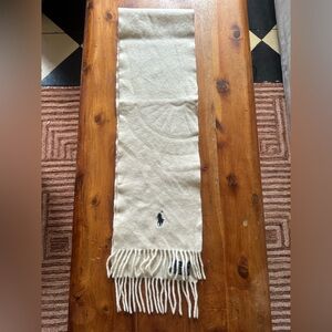 Polo Ralph Lauren Cream Wool Scarf with Black Emblem